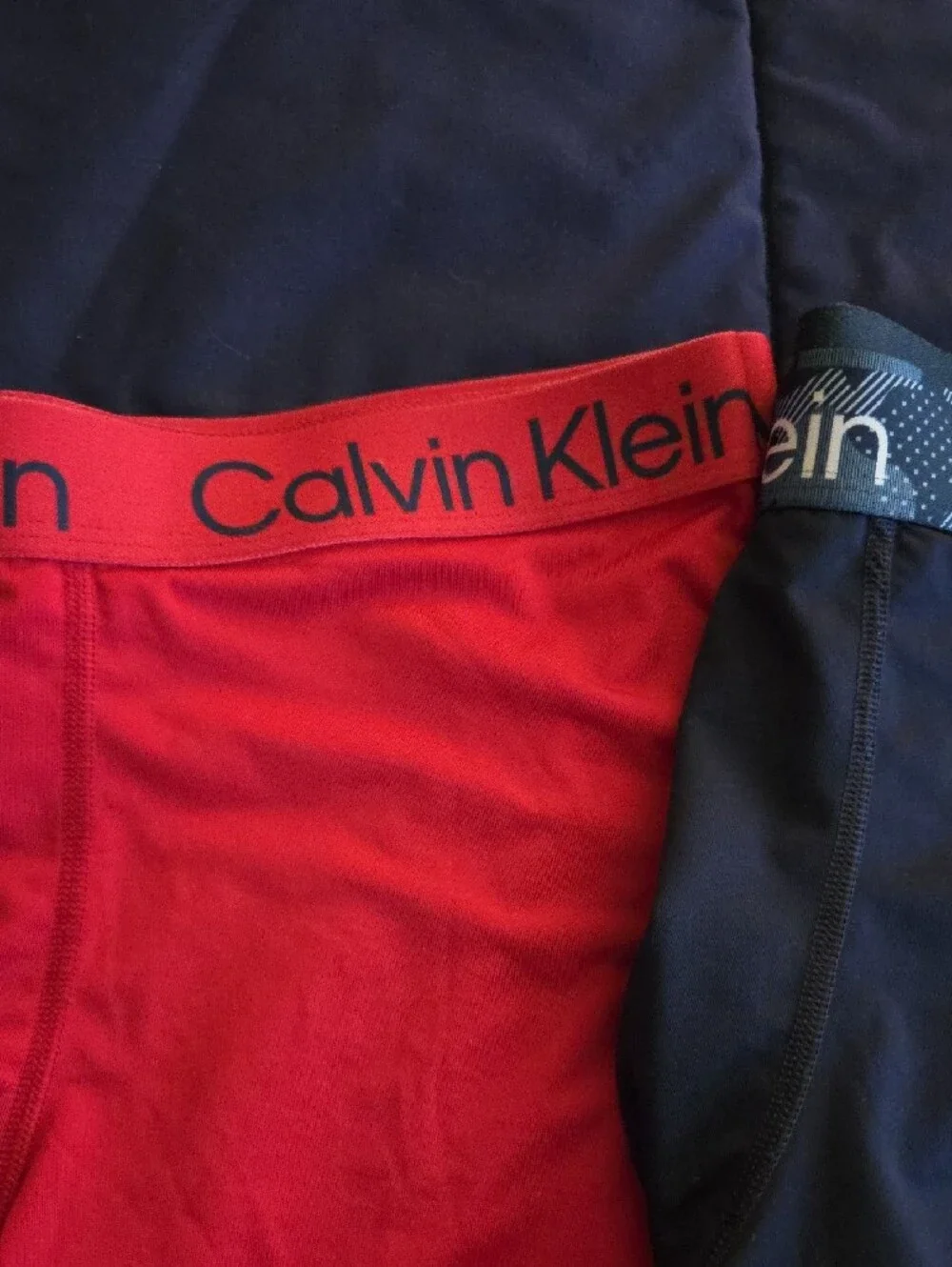 Calvin Klein Boxer Briefs Trio — Navy Blue, Red, Light Blue Dri-fit Material